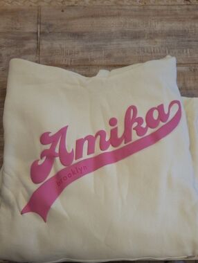amika White Sweatshirt with Pink Script Logo